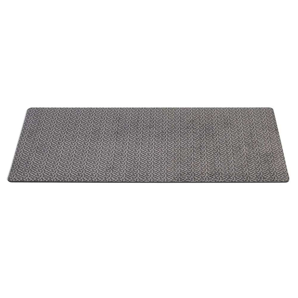 Pewter Bones Bowsers Gourmet Placemat For Artisan Dog Feeder with a sleek gray patterned surface designed to catch pet food and water spills