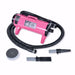 Pink K-9 II Dog Dryer includes a flexible hose, grooming nozzles, and accessories for efficient pet drying