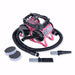 Pink K-9 III Dog Dryer includes flexible hoses, nozzle attachments, and removable filters placed beside the compact dryer unit