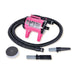 Pink K-9 Mini Dog Dryer is a portable pet dryer with a vibrant pink finish, black hose, and detachable grooming nozzles