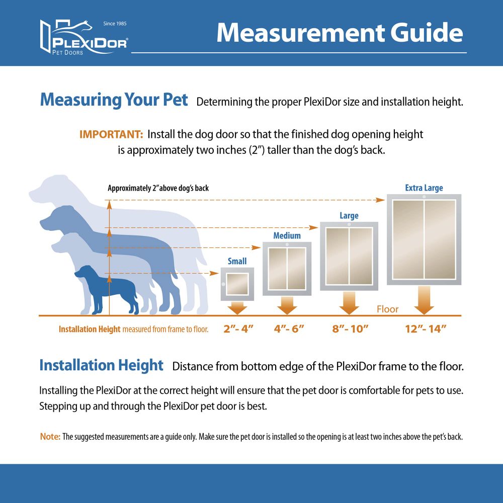 PlexiDor Wall Series Pet Door Size Guide