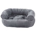 Pumice Bowsers Double Donut Bed in soft gray velvet with a plush tufted center and supportive raised bolsters