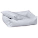 Pure White Bowsers B Lounge Dog Bed in bright white with a removable cushion partially lifted above the bed