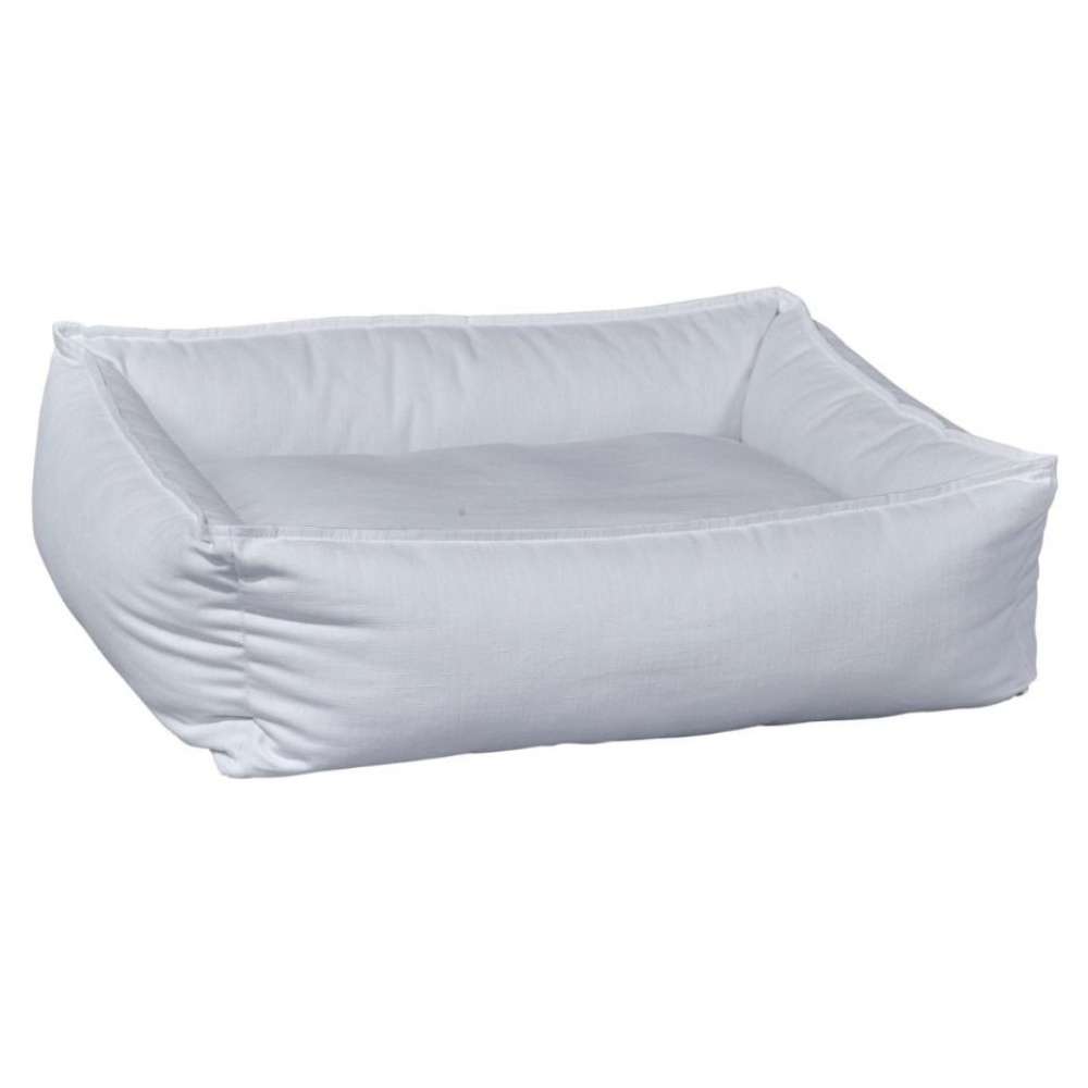 Pure White Bowsers B Lounge Dog Bed in bright white with a soft sleeping surface and raised cushioned edges