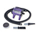 Purple K-9 Mini Dog Dryer features a deep purple body, long coiled hose, and nozzle tools for fast pet coat drying