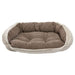 Rain Bowsers Crescent Reversible Dog Bed with a taupe cushioned center and soft cream plush trim around the edges