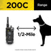 Range illustration of Dogtra 200C Compact 1/2 Mile Remote Dog Trainer 1 Dog System shows the remote communicating with a dog up to half a mile away