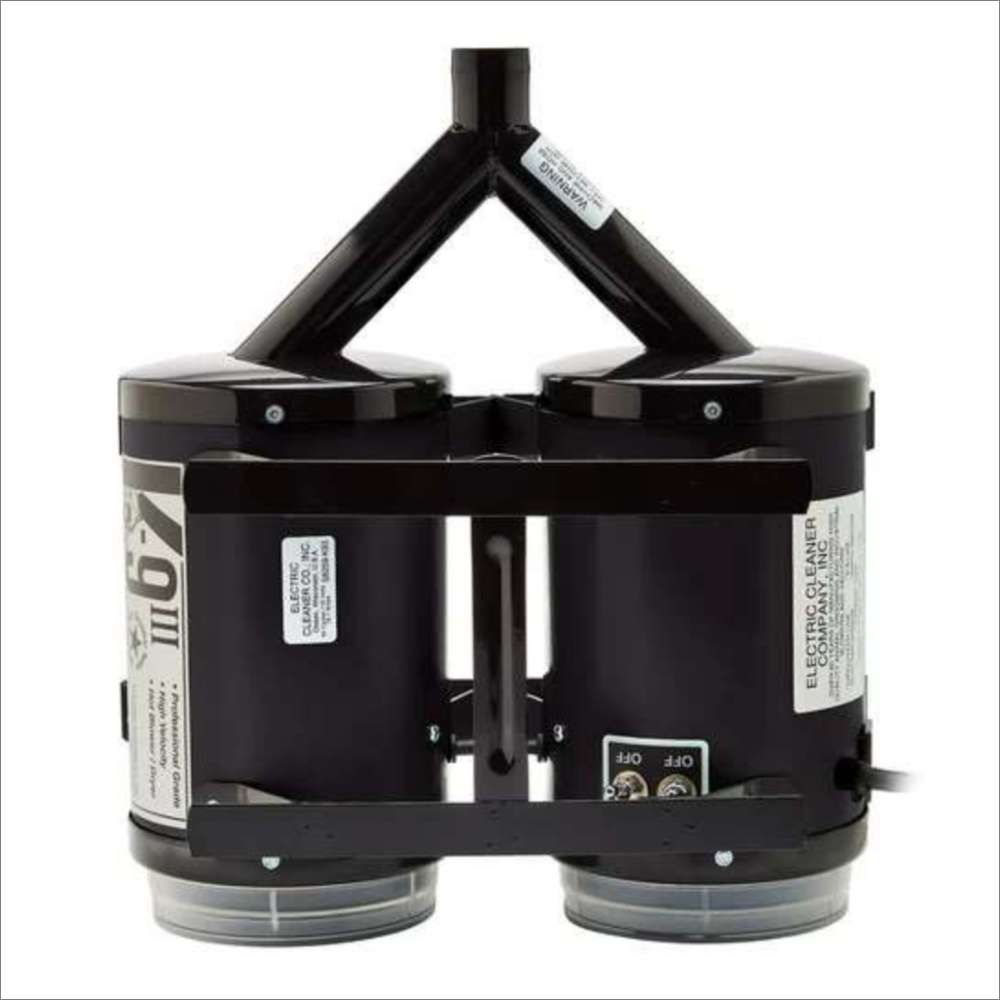 Rear view of Matte Black K-9 III Dog Dryer shows its twin canister design, central air outlet, and black carrying frame