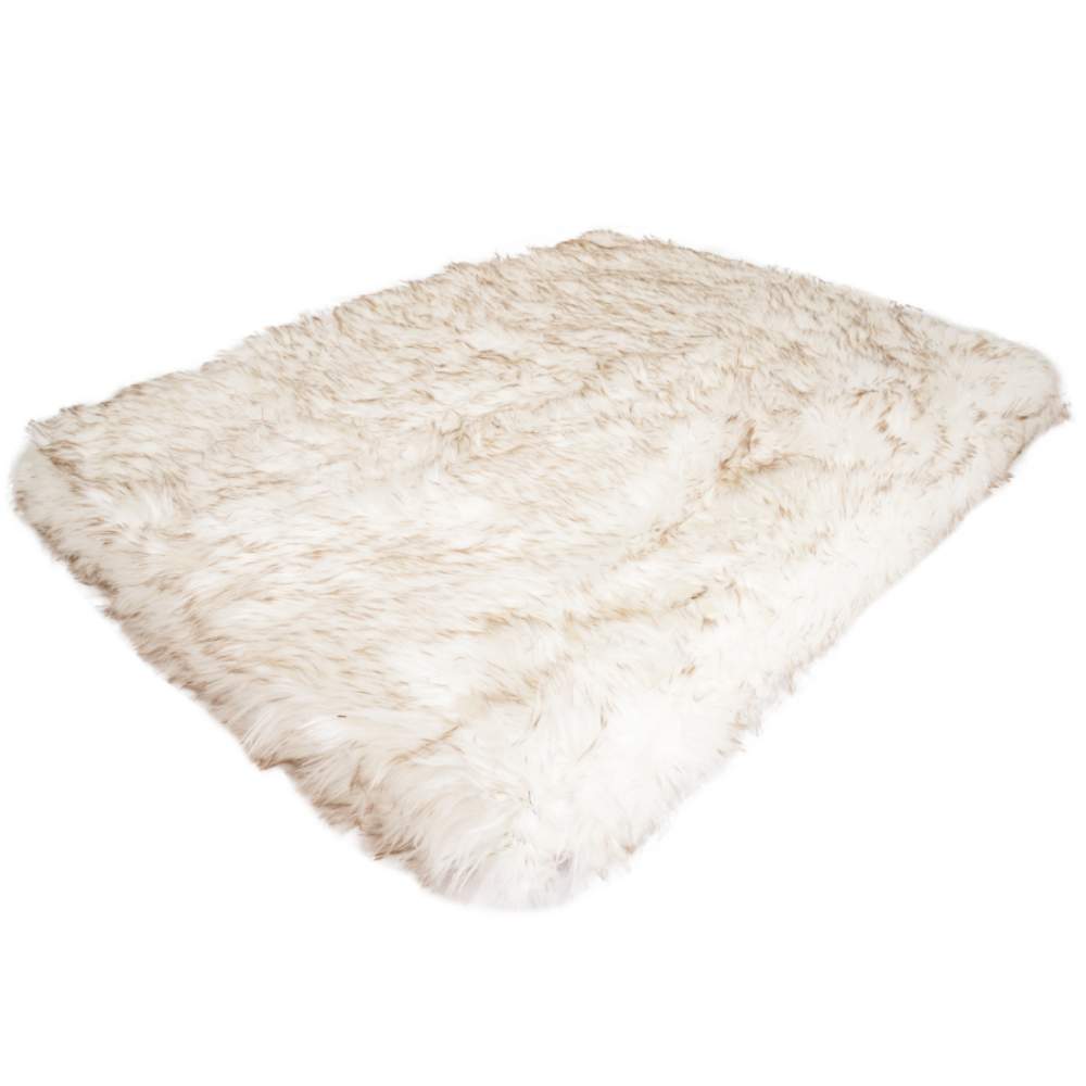 Rectangle White with Brown Accents Paw PupRug Faux Fur Orthopedic Dog Bed without any dog on it
