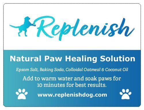 Replenish Dog Natural Paw Healing Solution Ingredients and Instruction Label