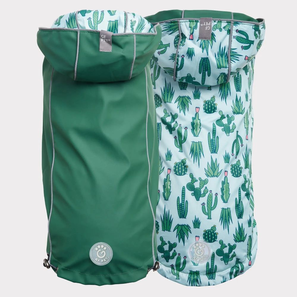 Reversible-Dog-Raincoat---Green-Cactus-Front