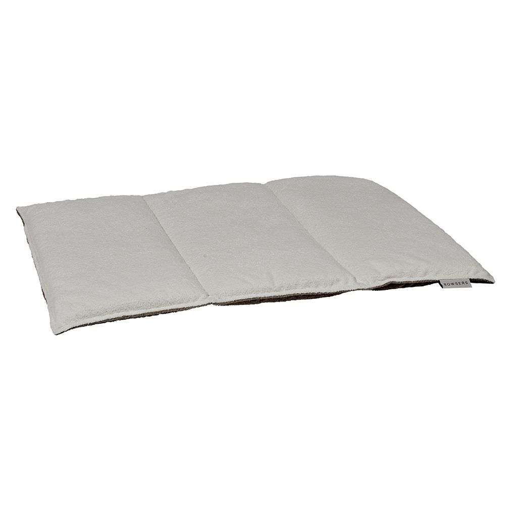 Reversible Mocha Bowsers Urban Home & Travel Mat is shown with a plush cream-colored side facing up and brown fabric visible underneath