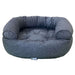 River Bowsers Double Donut Bed in textured blue-gray fabric with deep cushioning and thick rounded bolsters for pet comfort