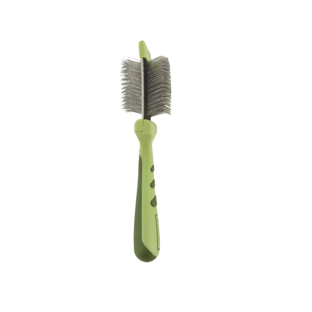 Safari Dog Flexible Slicker Brush - Medium by Coastal Pet Products is shown with a green handle and metal bristles