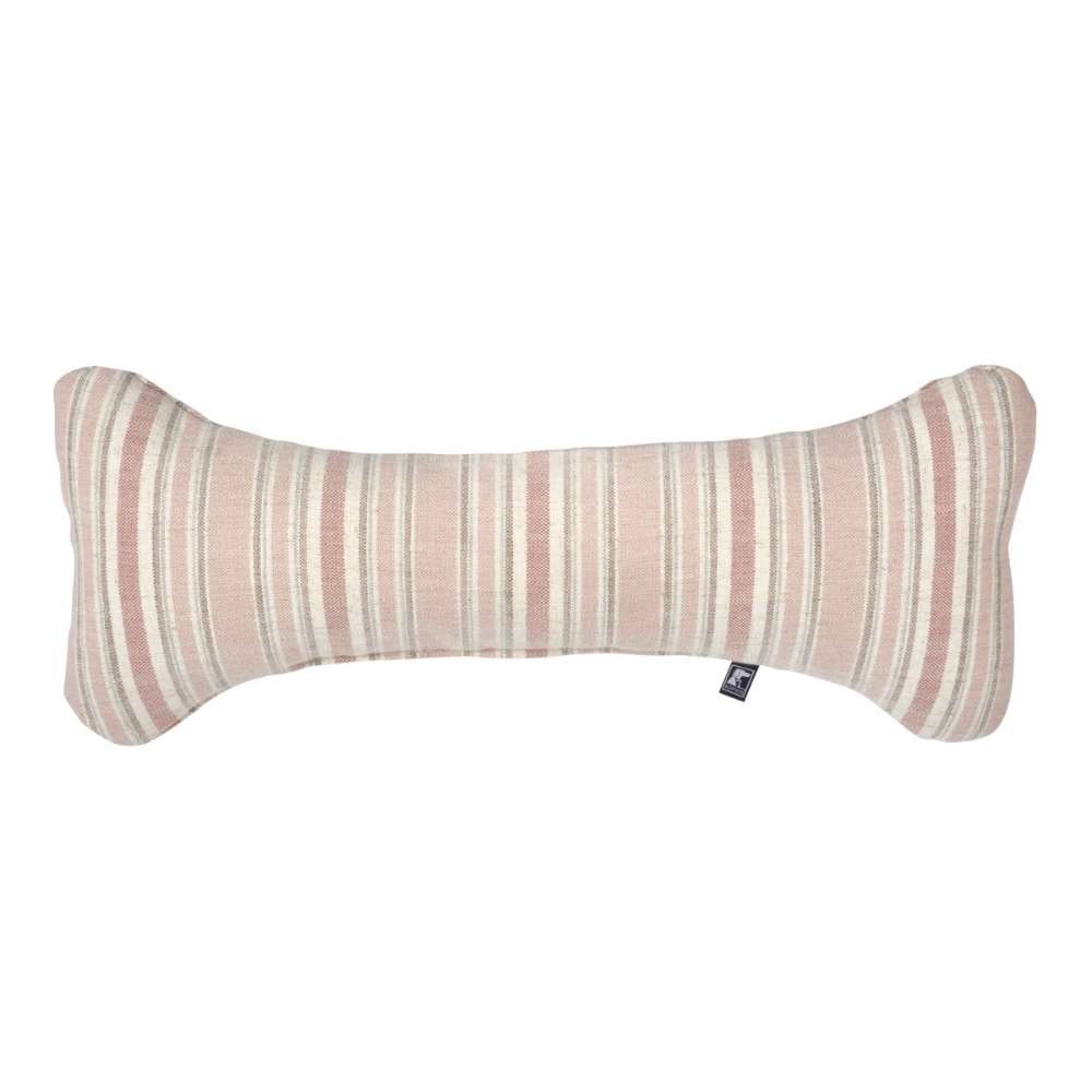 Sanibel Stripe Bowsers Bumper Bone Pillow pink striped plush dog toy with a soft bone-shaped design on a light background