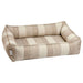 Seashell Bowsers Urban Lounger Dog Bed in beige striped fabric with soft cushioned sides