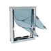 Security Boss MaxSeal In-Glass Dog Door with dual flaps shown in an open position, providing a clear view of the flexible and durable flaps for pet access