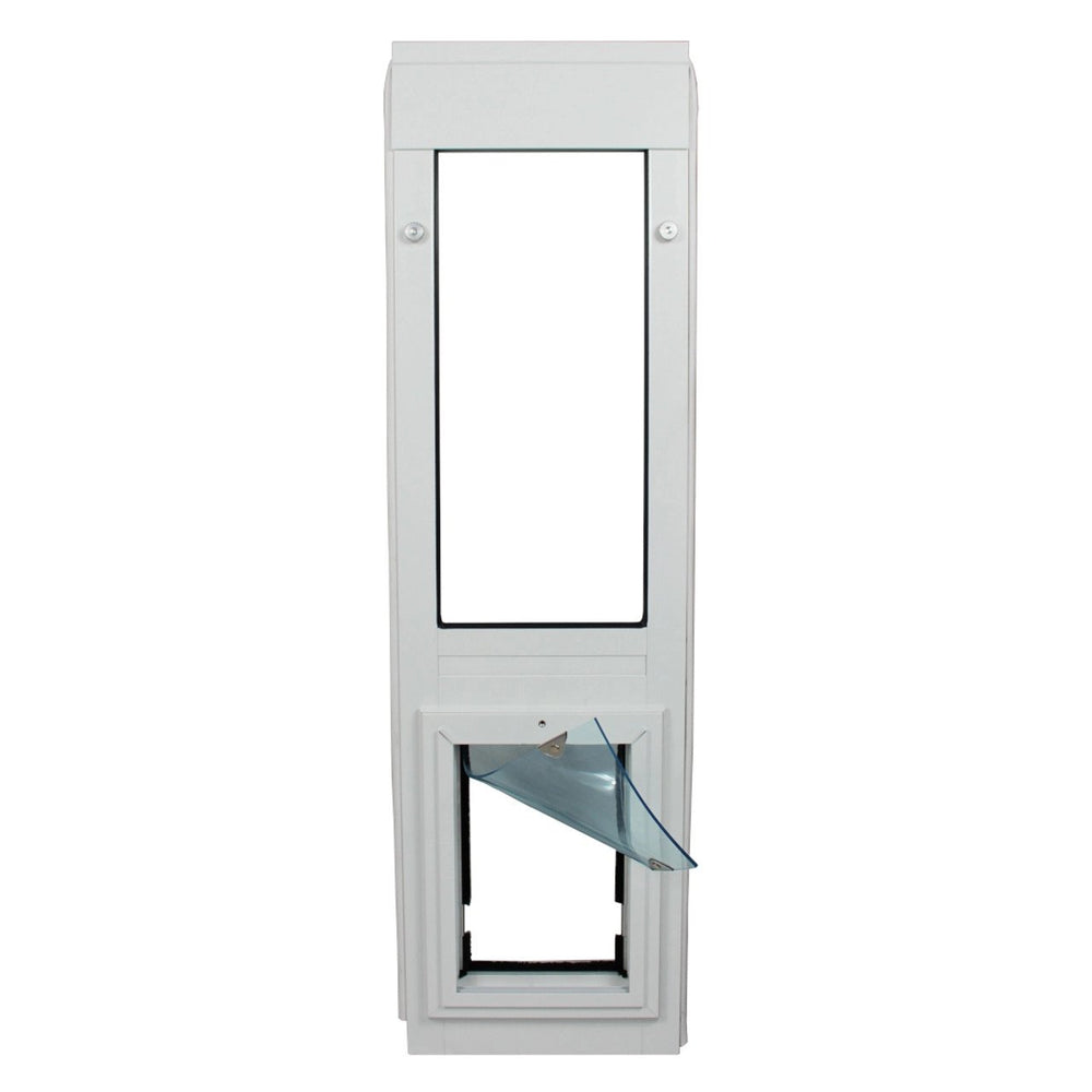 Security Boss Standard Lockable Door for Sliding Window Inserts - Front view with a single flap partially open, highlighting the flexibility and durability of the flap material