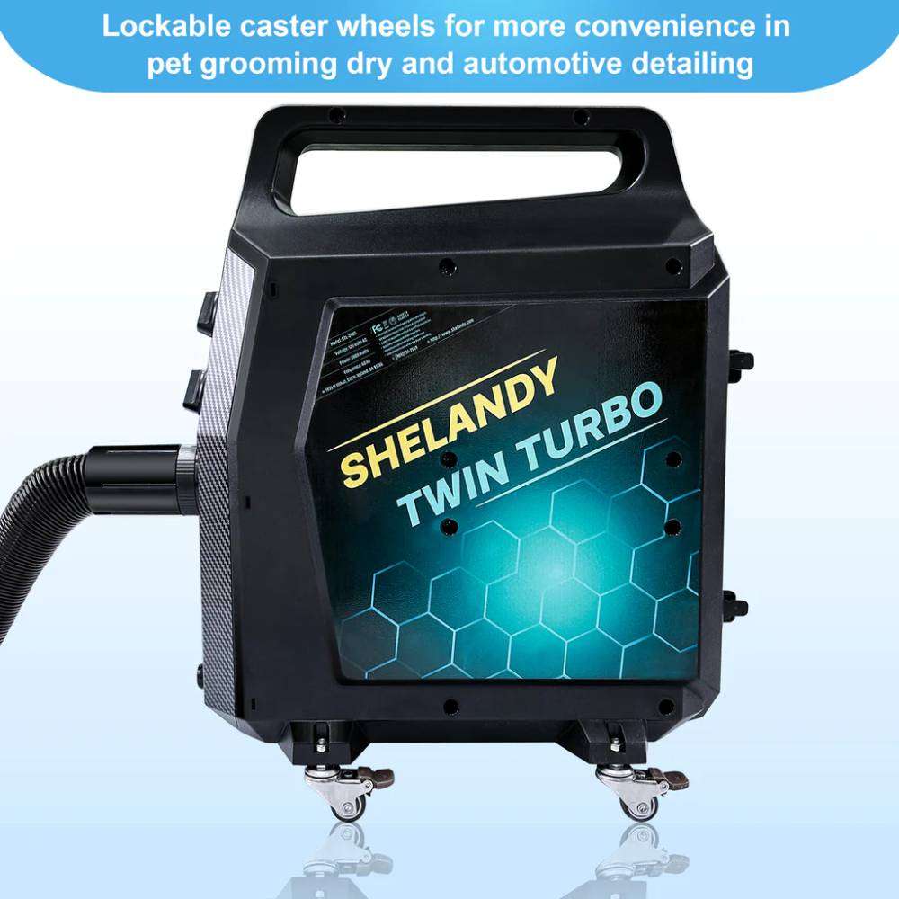 Shelandy Twin Turbo Dog Dryer Lockable Caster Wheels