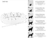 Sizing chart for Bowsers Donut Dog Bed - Platinum Collection shows different bed dimensions from XS to XXL with suggested dog breeds and weight ranges for each size