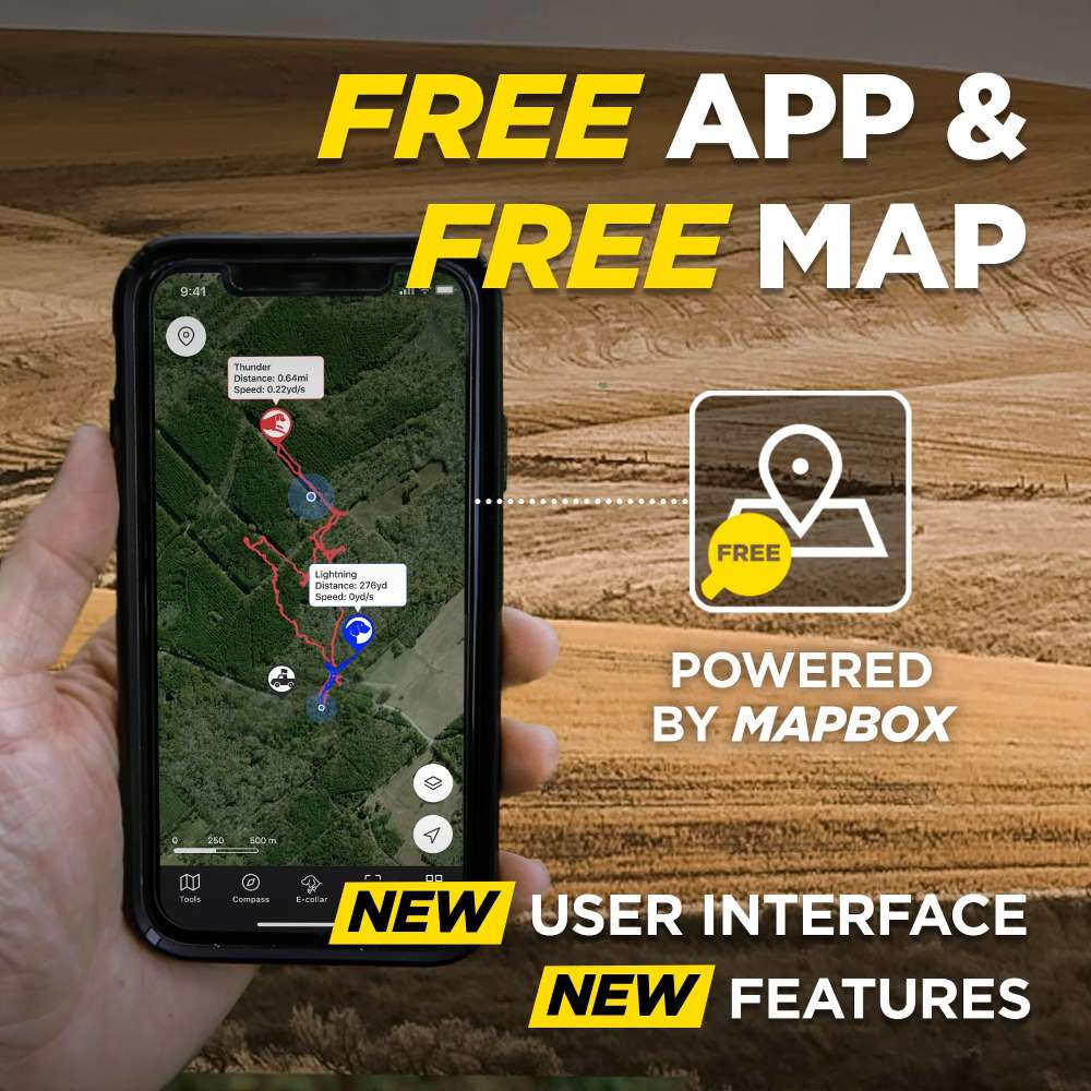 Smartphone map tracks a dog’s movement in real time using Dogtra Pathfinder2 Mini GPS E-Collar app with GPS and free maps
