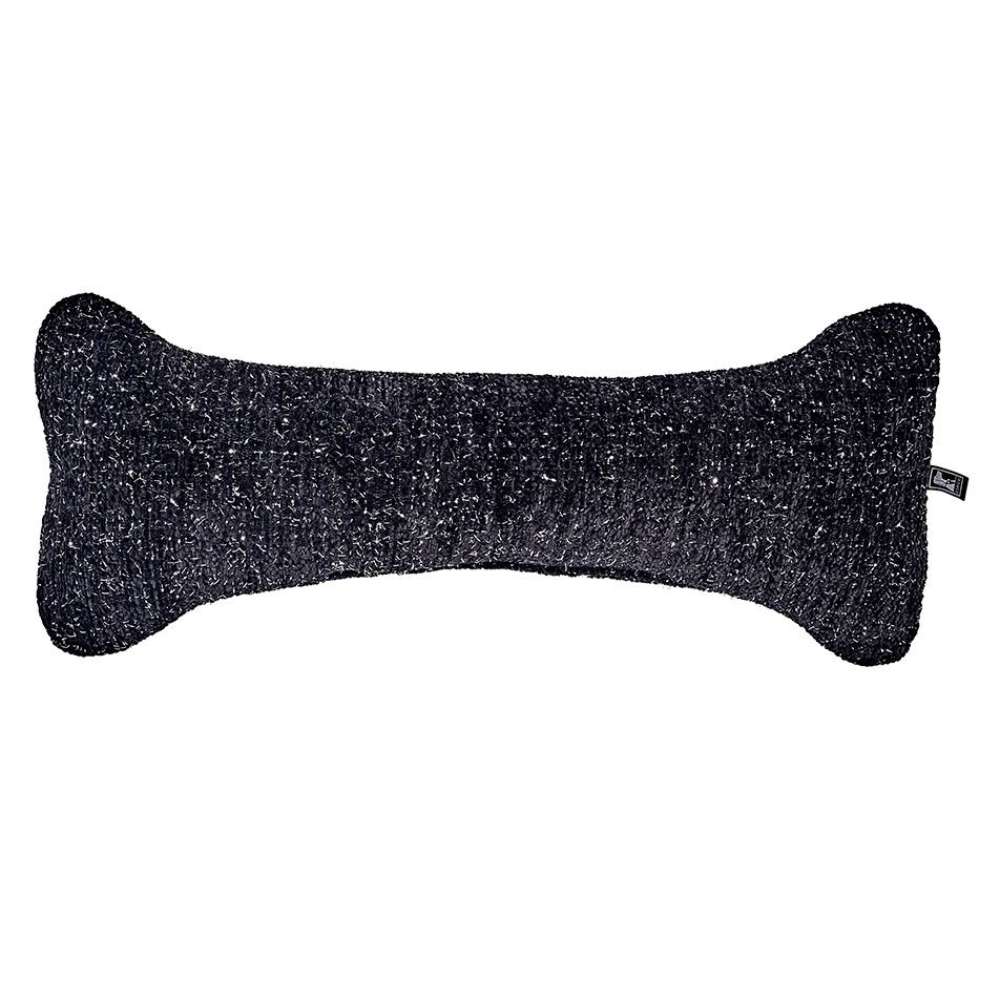 Stardust Bowsers Bumper Bone Pillow charcoal textured bone dog toy displayed horizontally with a woven fabric finish