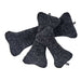 Stardust Bowsers Bumper Bone Pillow dark charcoal tweed bone-shaped dog toys stacked together on a plain background