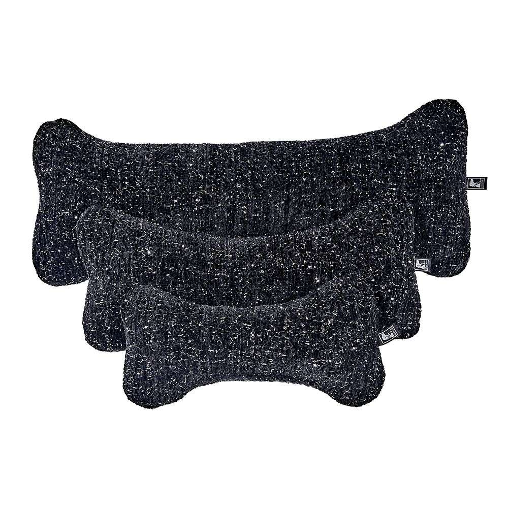 Stardust Bowsers Bumper Bone Pillow dark woven bone-shaped dog pillows shown together in three different sizes