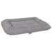 Stone Grey Bowsers Hugo Futon Dog Bed features a gray woven fabric design with a cushioned center and raised supportive edges