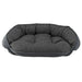 Storm Bowsers Crescent Reversible Dog Bed with dark gray fabric, thick tufted padding, and supportive raised sides