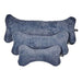 Stormberry Bowsers Bumper Bone Pillow blue plush dog pillows arranged together in three cozy bone-shaped sizes