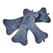 Stormberry Bowsers Bumper Bone Pillow soft blue plush bone dog toys casually arranged together on a light background
