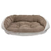Taupe Herringbone Bowsers Crescent Reversible Dog Bed with a soft brown plush cushion and light herringbone patterned trim
