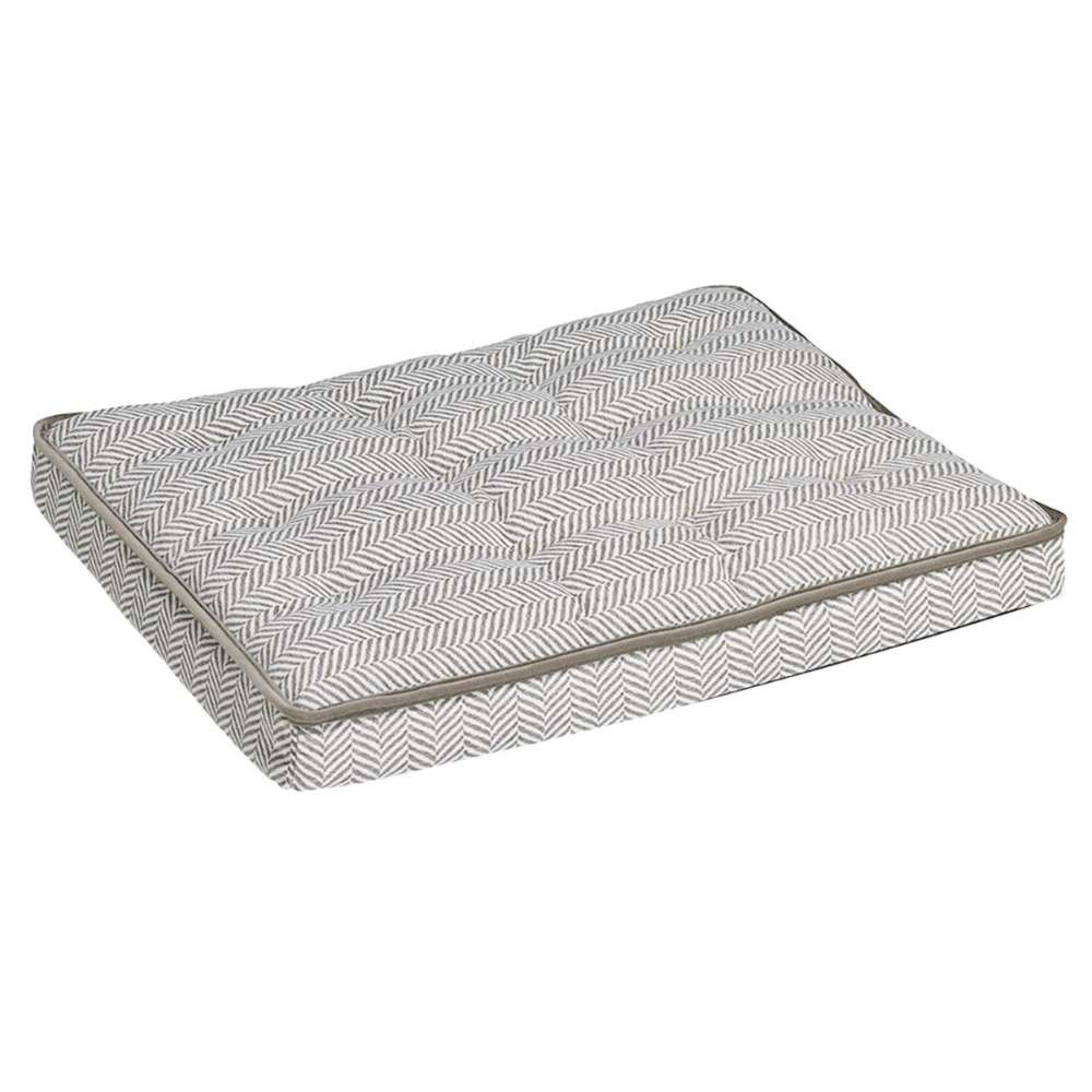 Taupe Herringbone Bowsers Luxury Crate Mattress Dog Bed with a taupe herringbone-patterned tufted cushion for stylish crate comfort