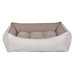 Taupe Herringbone Bowsers One Of A Kind Scoop Dog Bed is a soft taupe bed with a subtle herringbone pattern and a plush padded interior