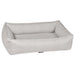 Taupe Herringbone Bowsers Urban Lounger Dog Bed in light taupe herringbone fabric with padded bolsters