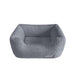 The Hello Doggie Baby Dog Bed in Alloy with a plush, rectangular bed with high sides and a soft, smooth surface