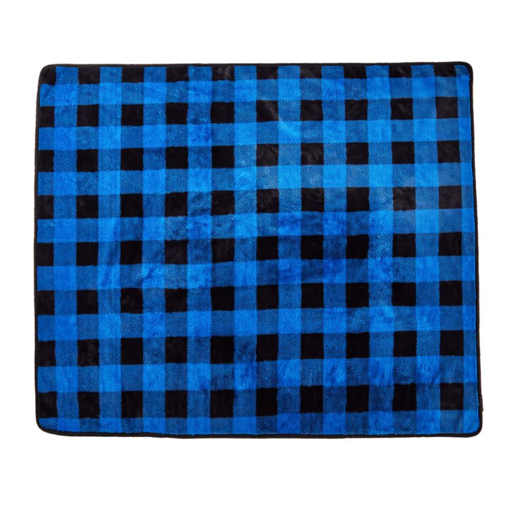 The Paw PupProtector™ Short Fur Waterproof Throw Blanket - Blue Plaid is laid out flat to display its checkered pattern