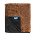 The Paw PupProtector™ Short Fur Waterproof Throw Blanket - Sable Tan is shown with a section flipped to reveal its black underside and the paw.com logo