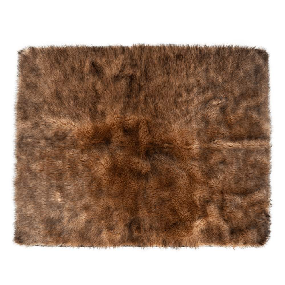 The Paw PupProtector™ Waterproof Throw Blanket - Sable Tan is spread out flat, showcasing its full surface and luxurious fur-like appearance