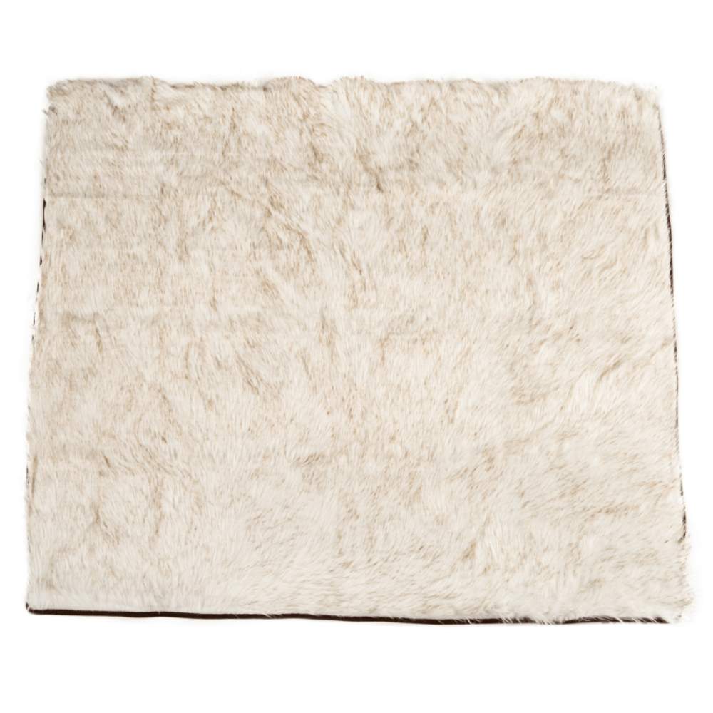 The Paw PupProtector™ Waterproof Throw Blanket - White with Brown Accents is displayed flat, highlighting its plush and luxurious surface