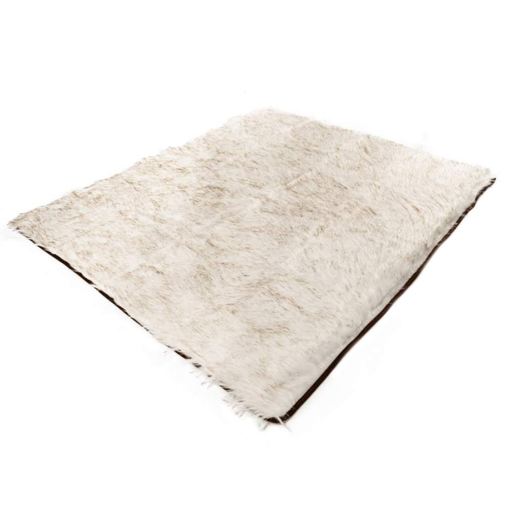 The Paw PupProtector™ Waterproof Throw Blanket - White with Brown Accents is laid out flat, showcasing its plush surface