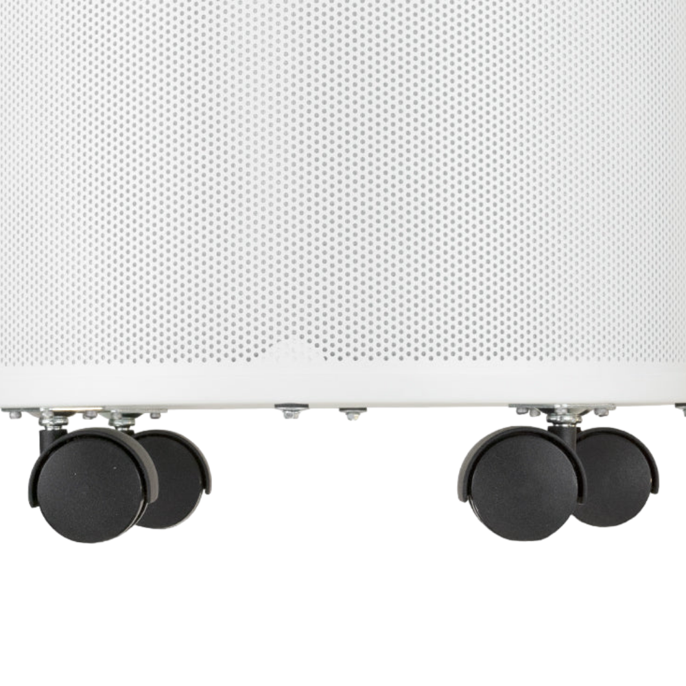 The base of the Airpura UV614 - Germs and Mold Air Purifier, focusing on its smooth-rolling caster wheels for easy mobility