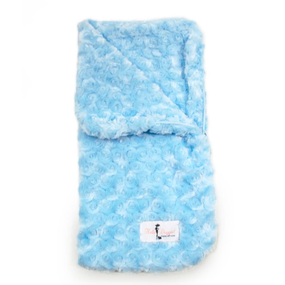The image displays a blue Hello Doggie Snuggle Pup Sleeping Bag