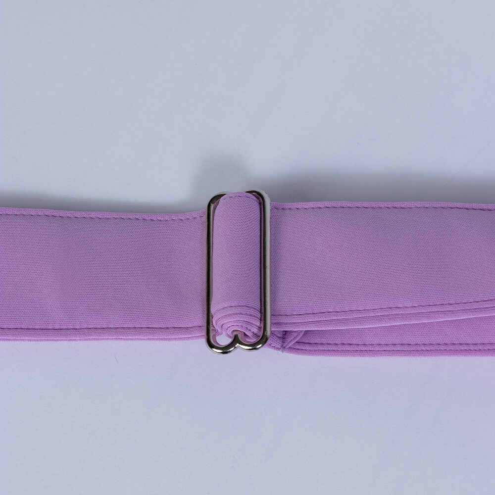 The image displays the adjustable strap of the Hello Doggie Signature Sling Dog Carrier in lilac, ensuring a customizable fit