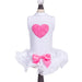 The image features a white Hello Doggie Lacey Puff Heart Dog Dress with a hot pink heart on the back and a hot pink bow on the skirt