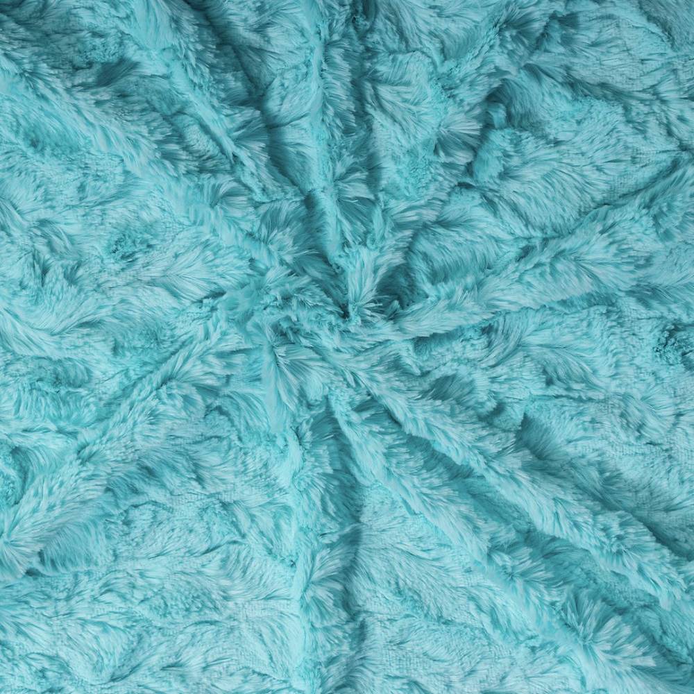 The image is a close-up swatch of the Hello Doggie Cuddle Dog Blanket in aquamarine color, showcasing the fabric's texture