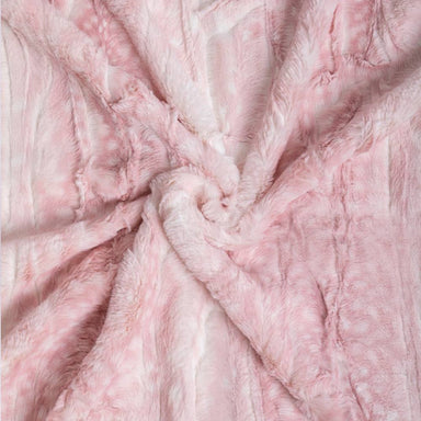 The image portrays a detailed view of the Hello Doggie Cashmere Dog Blanket in pink fawn color, highlighting its fluffy and comfortable texture