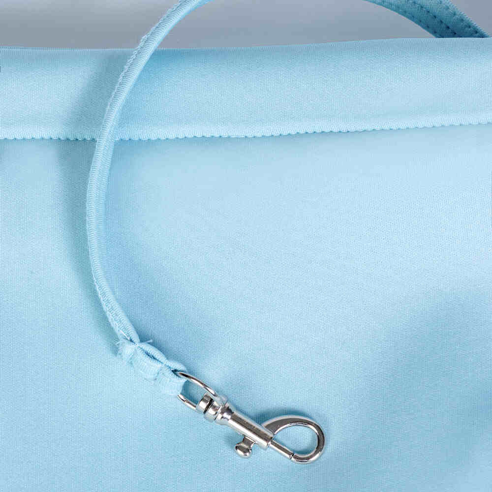 The image showcases the safety tether inside the Hello Doggie Signature Sling Dog Carrier, providing secure attachment for your pet