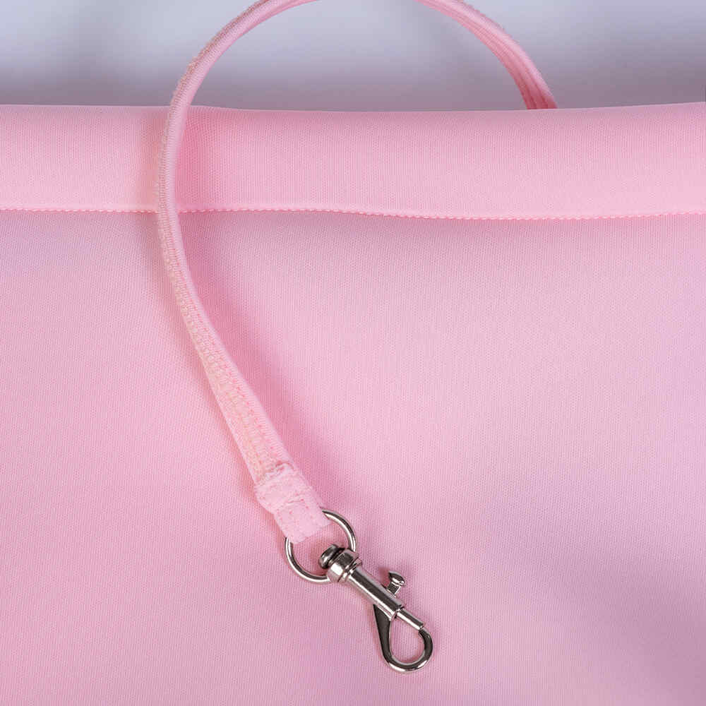 The image showcases the safety tether inside the Hello Doggie Signature Sling Dog Carrier in baby pink, ensuring your pet's safety